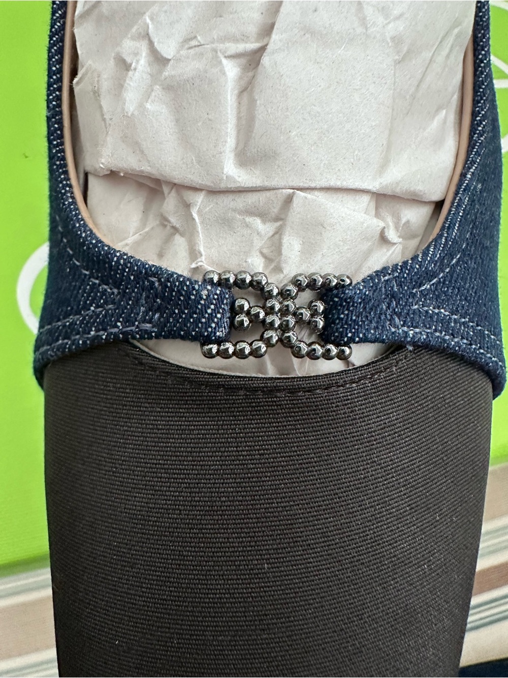 Sam Edelman Denim Navy and Black Tarra Slingback Low Block Heel - Picture 2 of 7